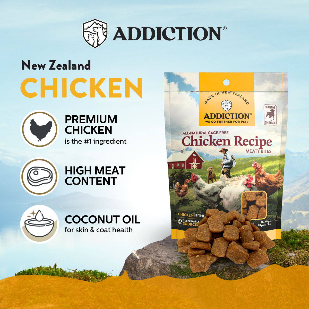 Addiction Chicken Meaty Bites - Hypoallergenic Dog Treats