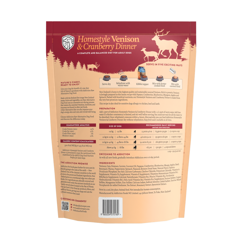 ADDICTION ドッグフード Addiction Homestyle Venison & Cranberry Dinner Raw