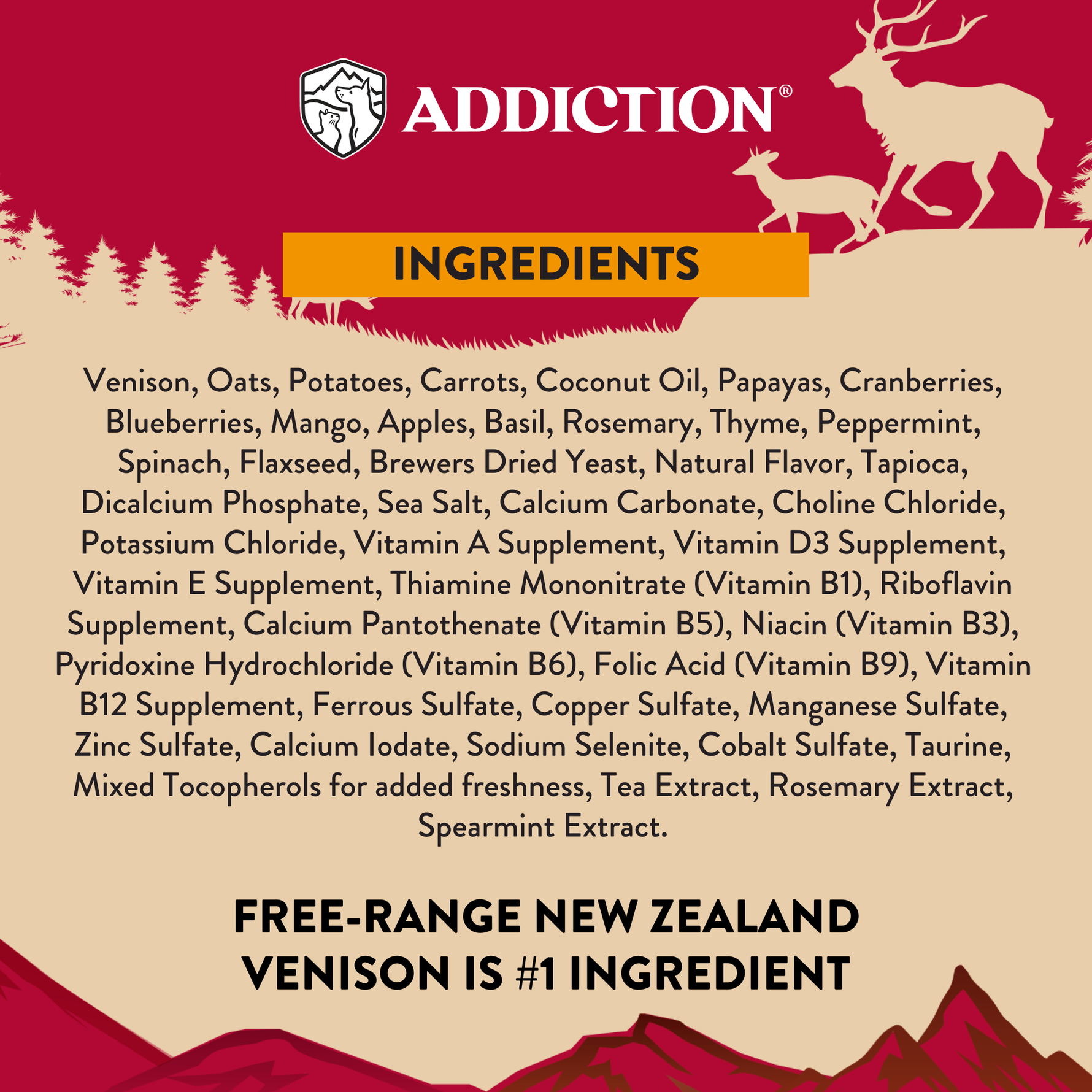Addiction Homestyle Venison & Cranberry Dinner Raw Alternative Dog