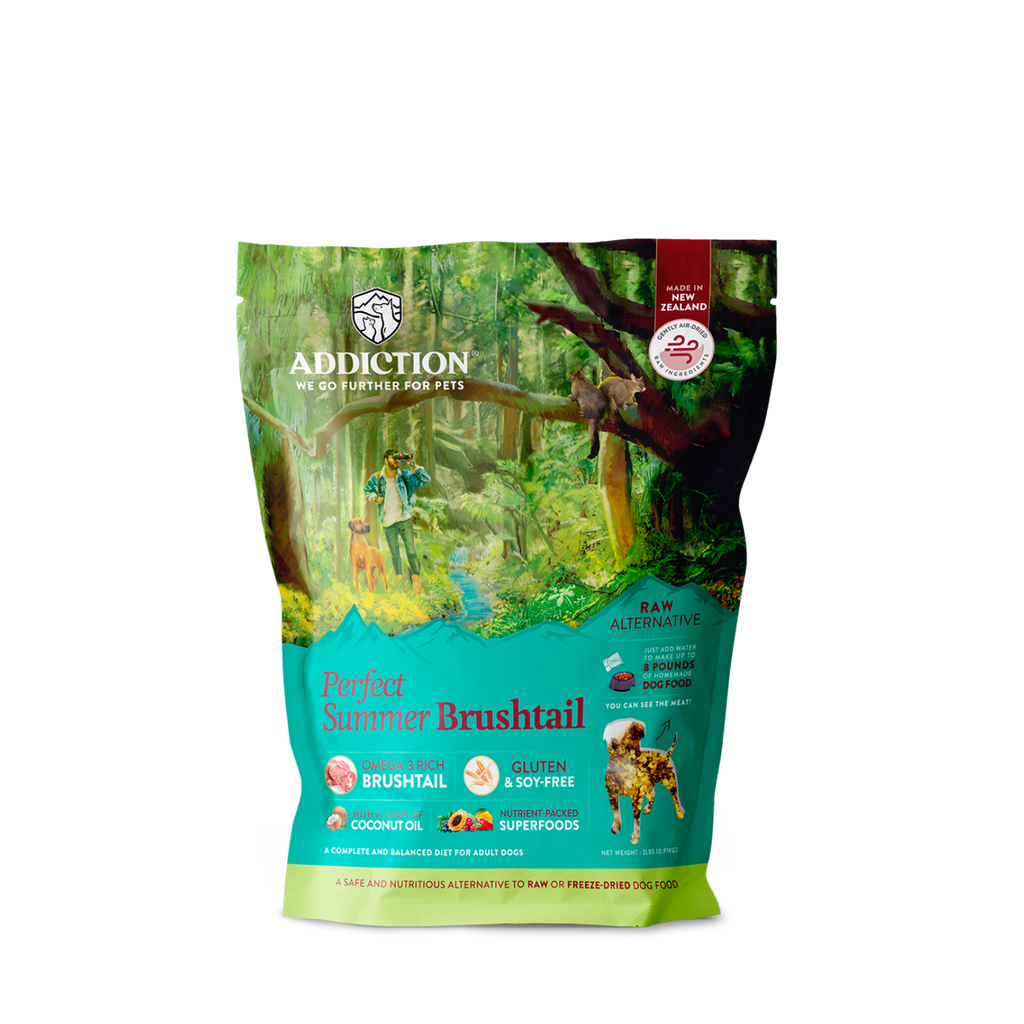 Treat your dog to the taste of summer with Addiction Perfect Summer Brushtail Raw Alternative Dog Food. This premium recipe features omega-3 rich Brushtail possum meat, nutrient-rich superfoods, and coconut oil for digestive health and a glossy coat. Ideal for sensitive dogs, it's a gourmet delight that nourishes and satisfies.