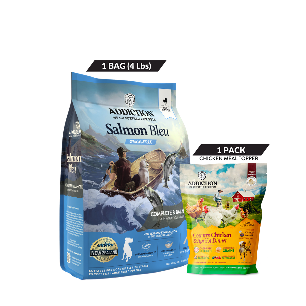 Salmon Bleu Dry Dog Food with FREE Country Chicken & Apricot Raw Alternative Dog Food