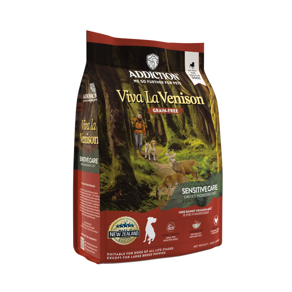 Treat your sensitive dog to the earthy delights of Viva La Venison Entrée Dry Dog Food. Crafted with free-range New Zealand Venison, this high-protein, low-cholesterol formula supports skin and digestion. Ideal for dogs with sensitivities, it's allergen-free and loaded with wholesome ingredients for overall vitality. Delight their taste buds today.