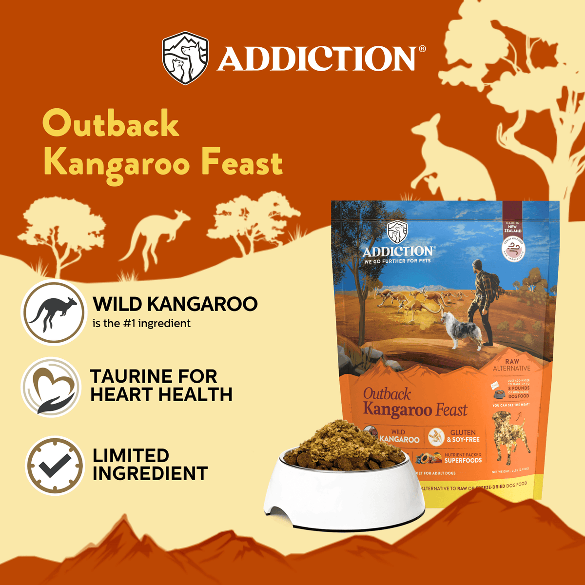 Addiction Kangaroo Air-Dried Dog Food & Treats Duo - Addiction Pet Foods USA