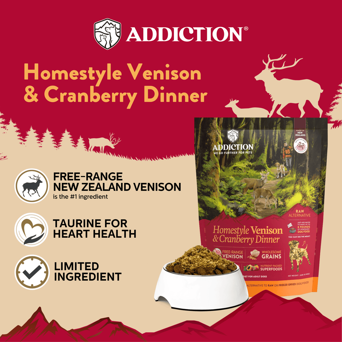 Addiction Venison Air-Dried Dog Food & Treats Duo - Addiction Pet Foods USA