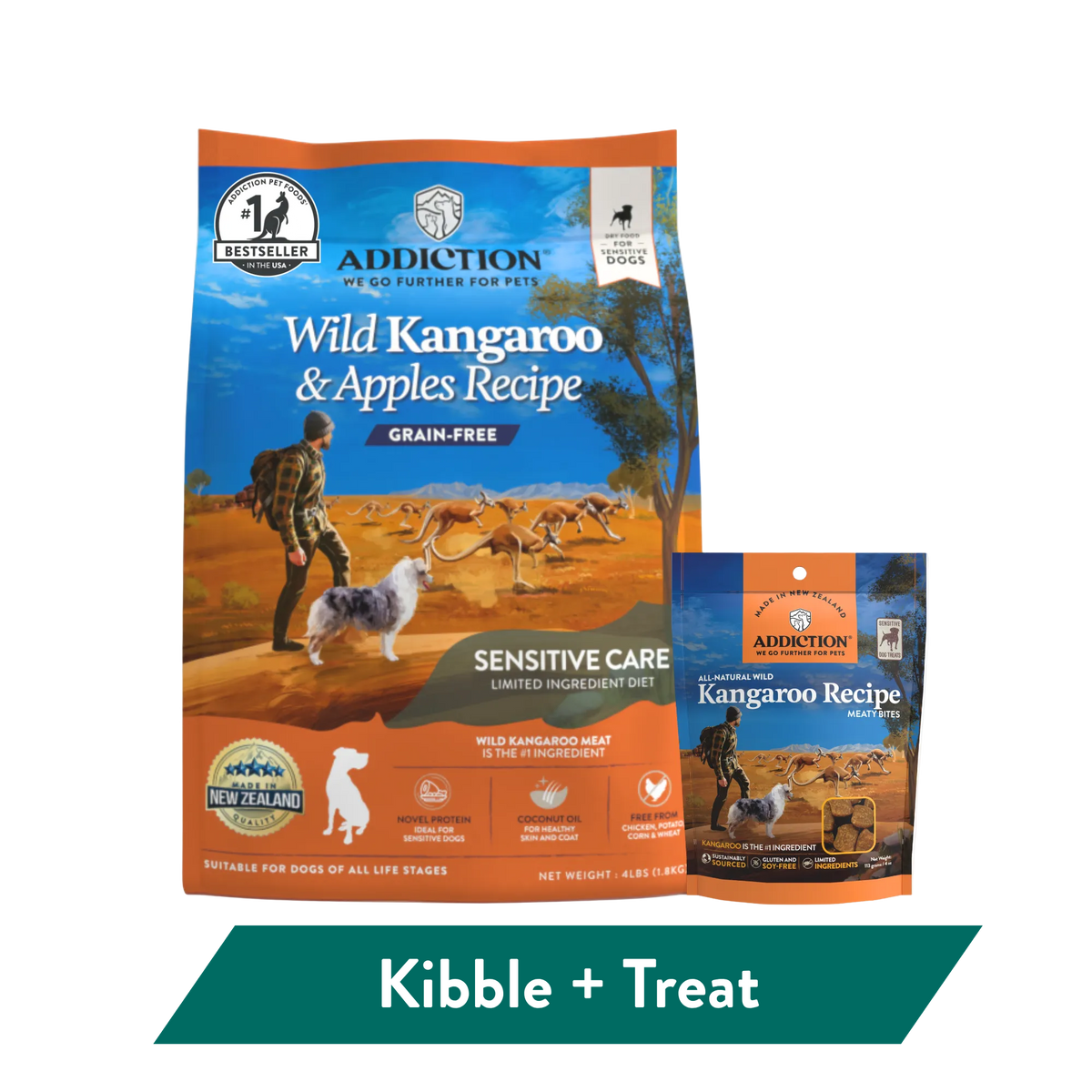 Addiction Wild Kangaroo Dry Dog Food & Meaty Bites Dog Treats Bundle - Addiction Pet Foods USA