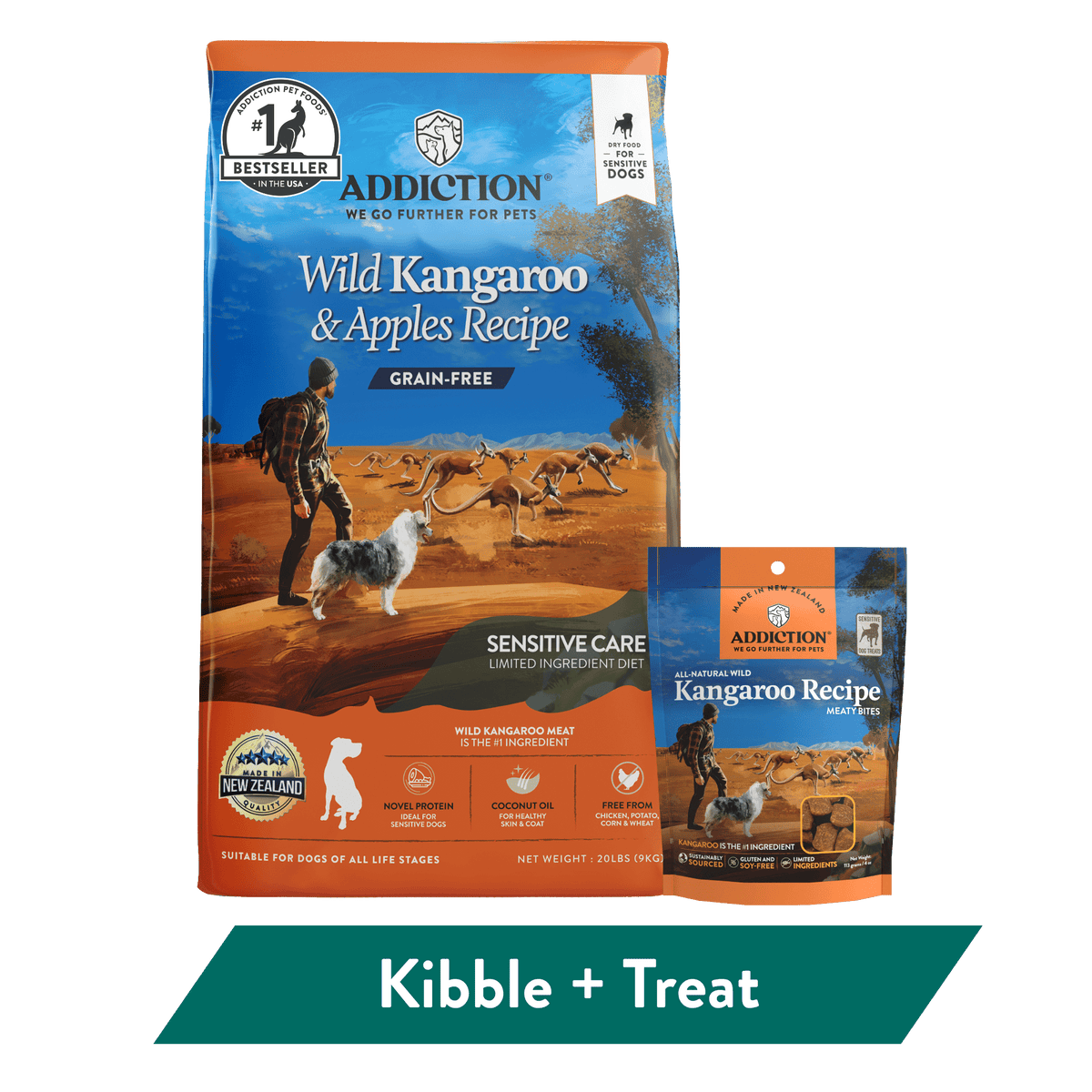 Addiction Wild Kangaroo Dry Dog Food & Meaty Bites Dog Treats Bundle - Addiction Pet Foods USA