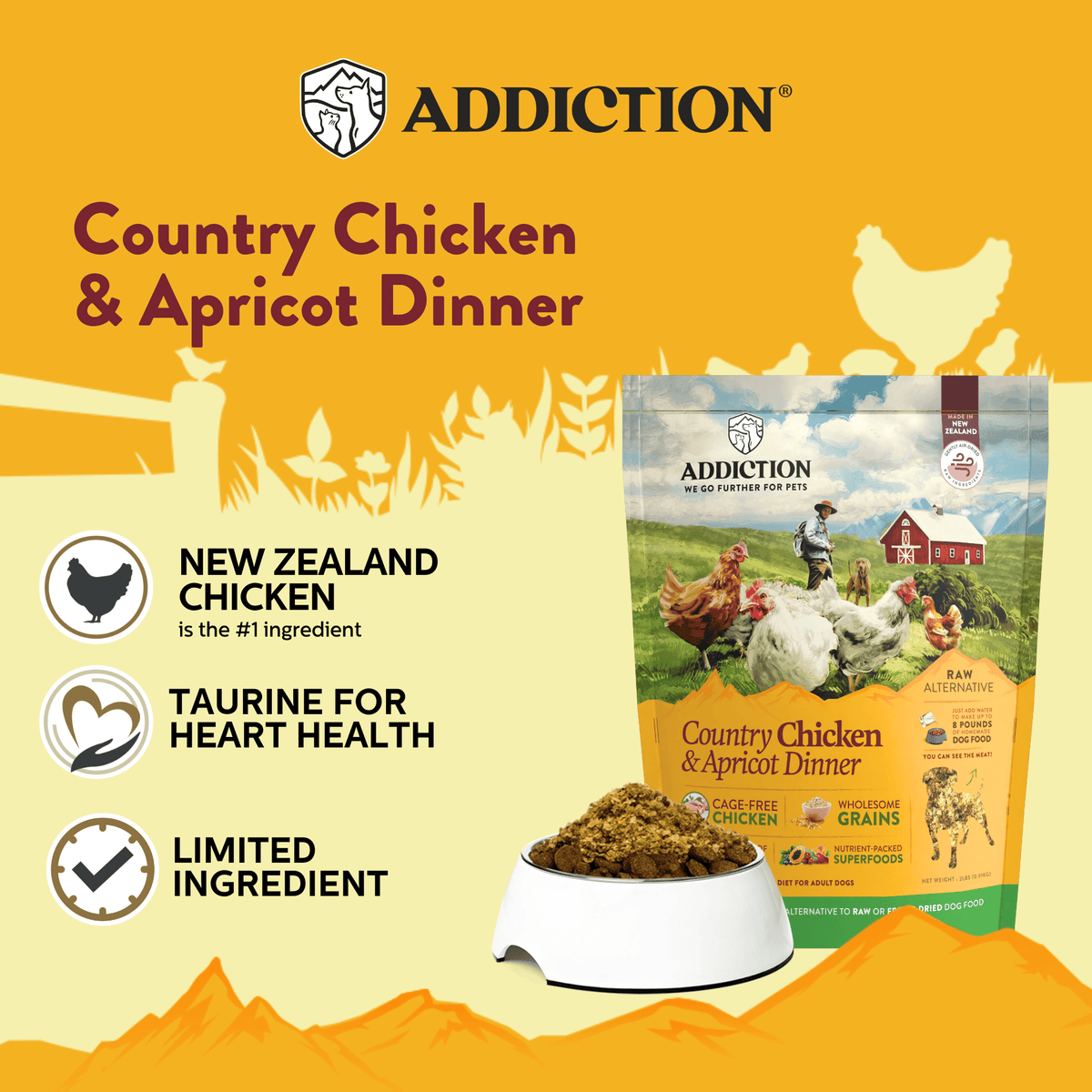 Country Chicken & Apricot Air-Dried Dog Food - Addiction Pet Foods USA