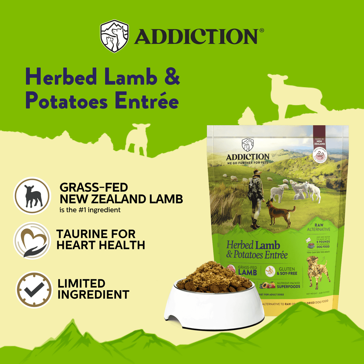 Herbed Lamb & Potatoes Air-Dried Dog Food - Addiction Pet Foods USA