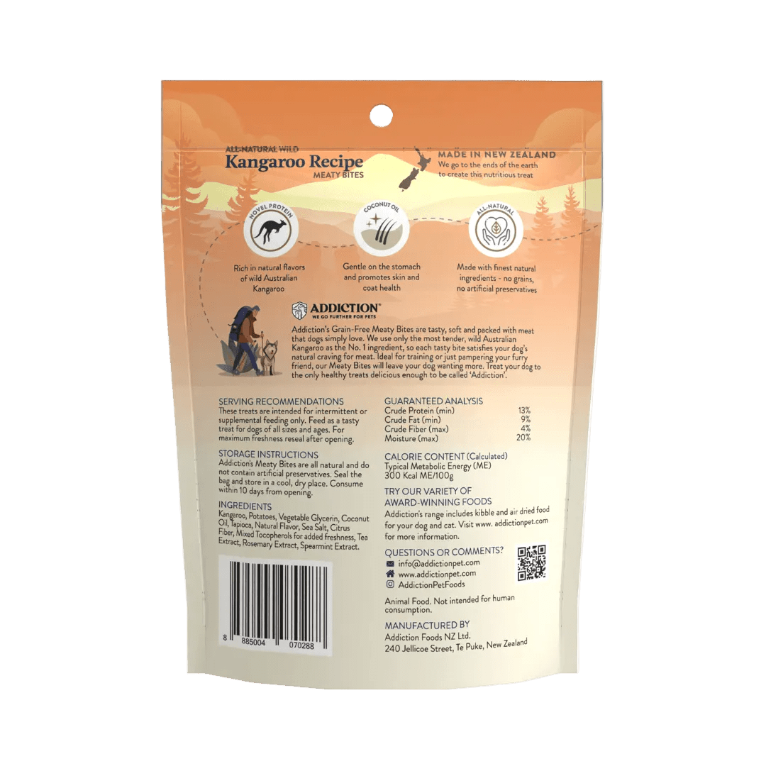 Meaty Bites Grain-free Premium Kangaroo Dog Treats - Addiction Pet Foods USA