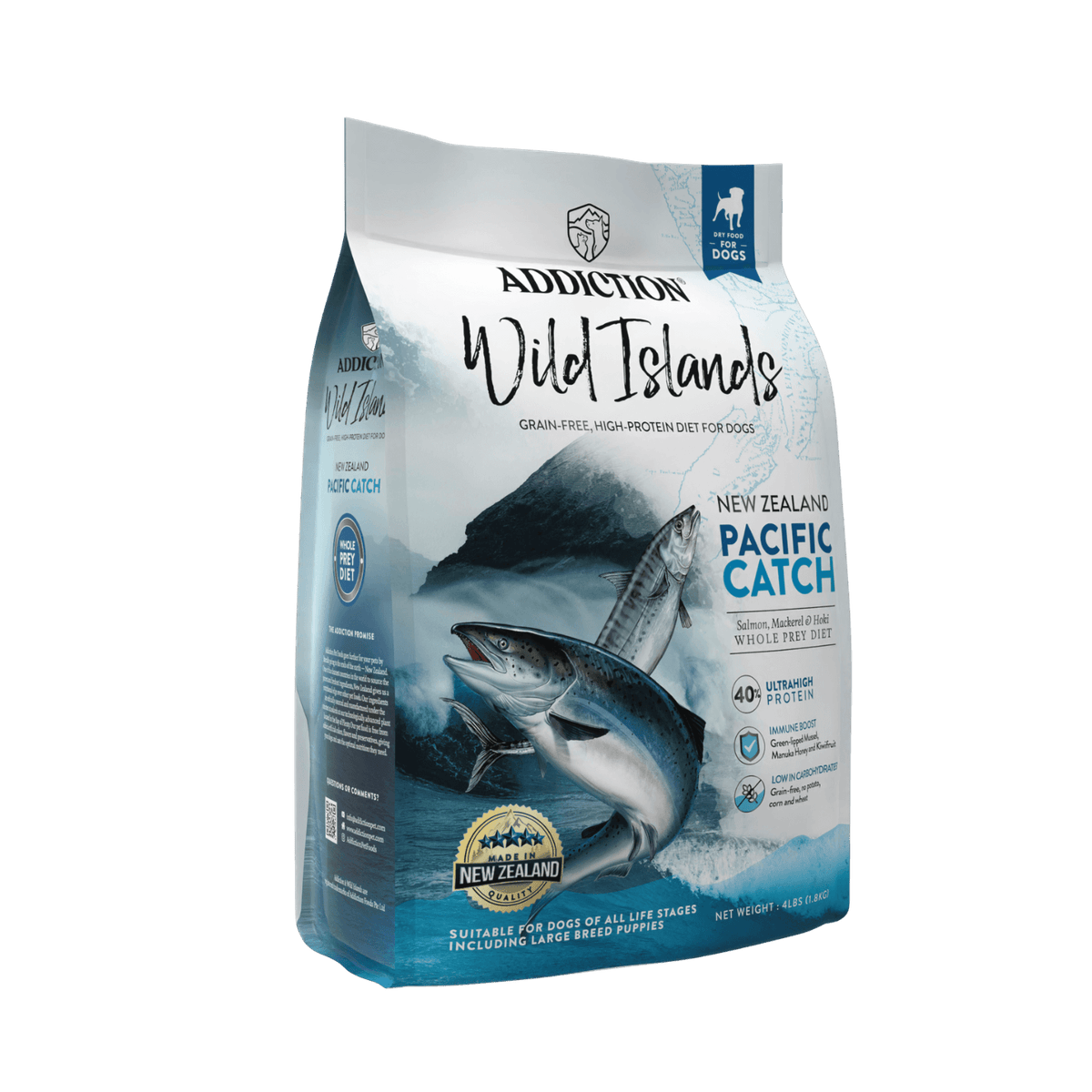 Pacific Catch Premium King Salmon Mackerel & Hoki Dry Dog Food - Trial Pack Bundle of 12 - Addiction Pet Foods USA