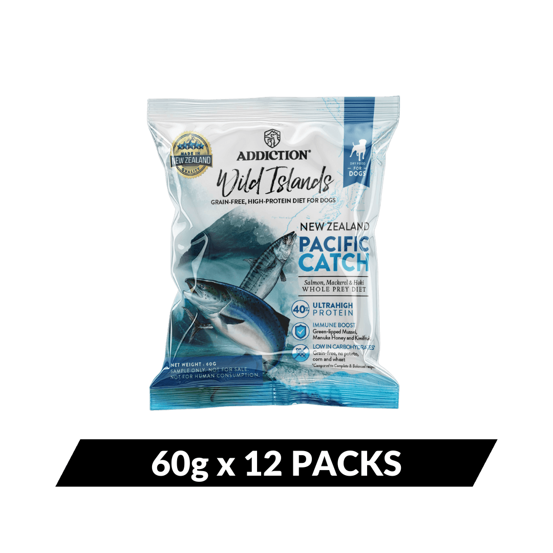Pacific Catch Premium King Salmon Mackerel & Hoki Dry Dog Food - Trial Pack Bundle of 12 - Addiction Pet Foods USA