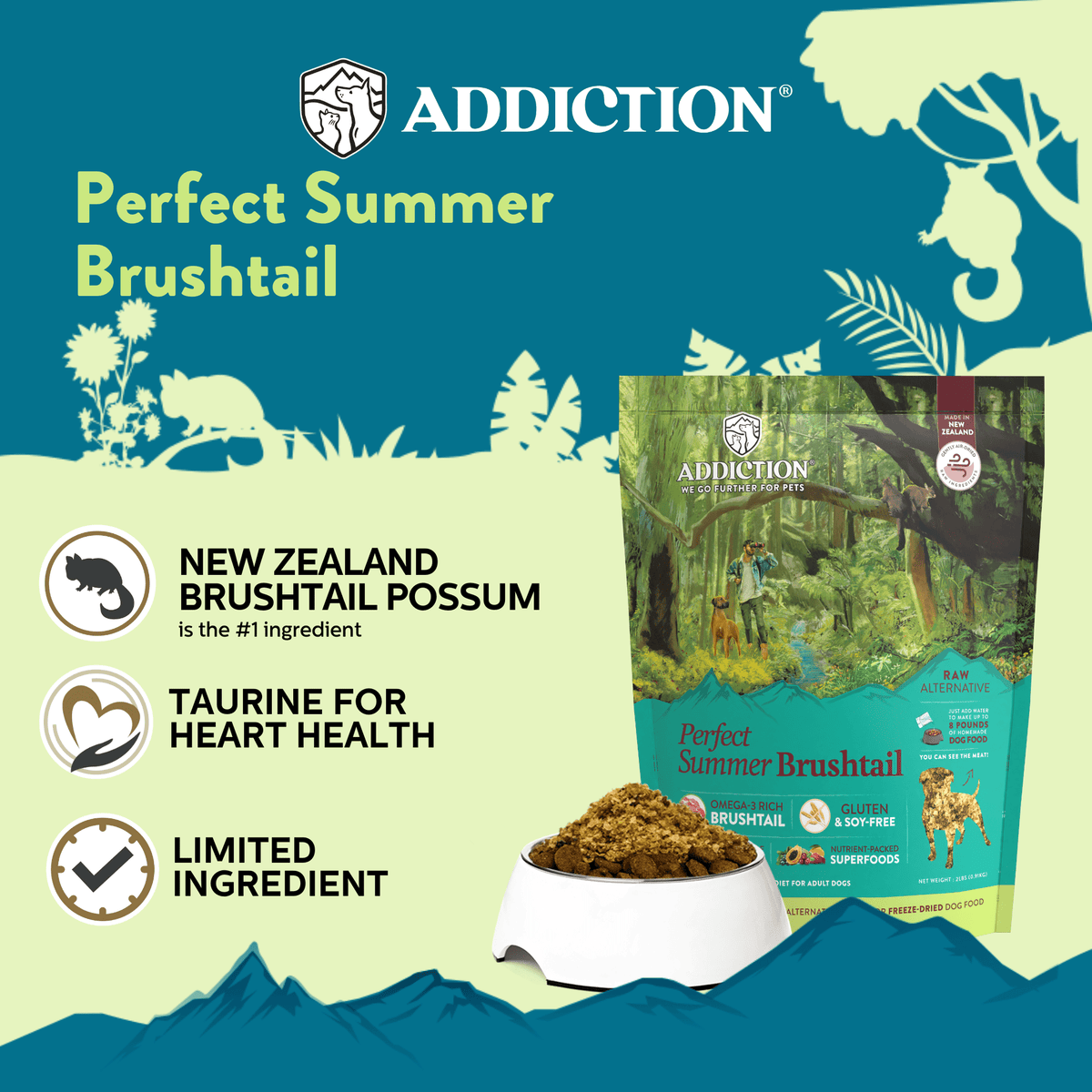 Perfect Summer Brushtail Air-Dried Dog Food - Addiction Pet Foods USA