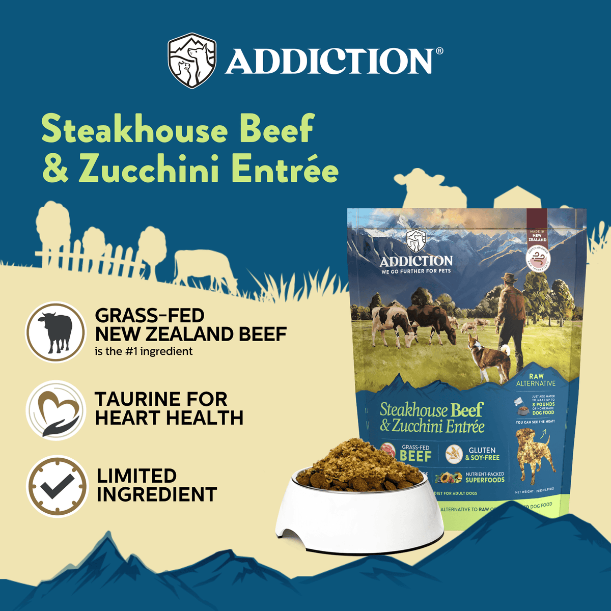 Steakhouse Beef & Zucchini Air-Dried Dog Food - Addiction Pet Foods USA