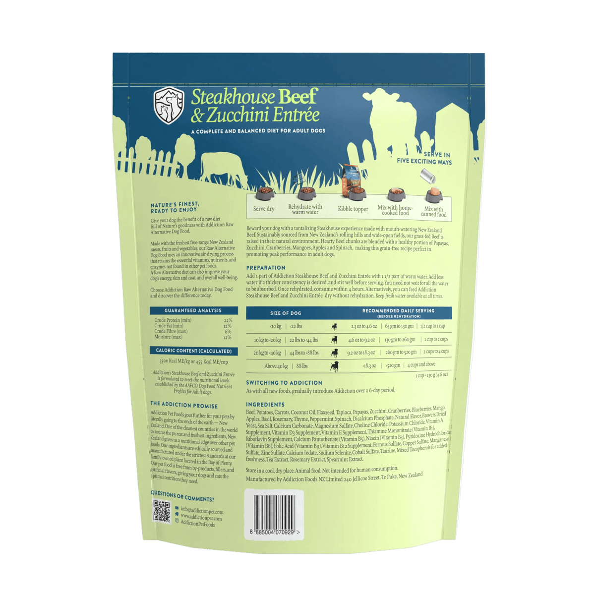 Steakhouse Beef & Zucchini Air-Dried Dog Food - Addiction Pet Foods USA