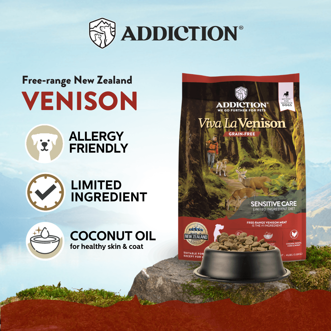 Viva La Venison Dry Dog Food - Trial Pack Bundle of 12 - Addiction Pet Foods USA