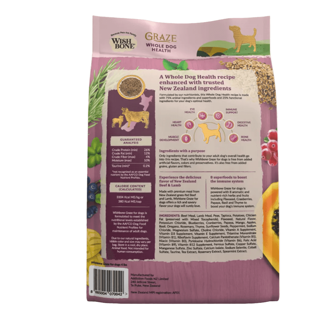 Wishbone Graze Beef and Lamb Dry Dog Food - 4lb - Addiction Pet Foods USA